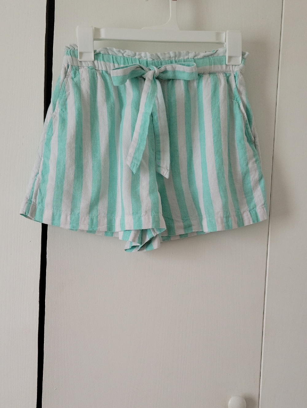 Stoney Clover Lane Mint and White Striped Tie-Waist High-Rise Shorts